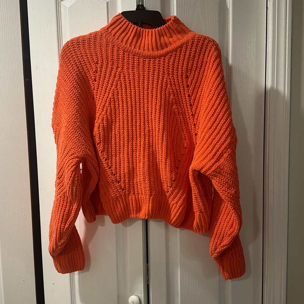 HYFVE Orange Chunky Knit Sweater Oversized Cropped Cozy Pullover M - Picture 8 of 8